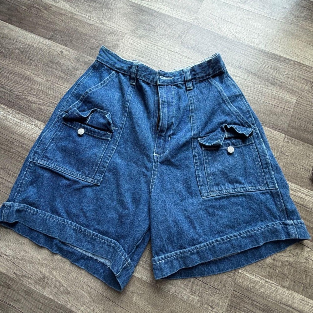 Regatta New York Vintage Denim Cargo Shorts Blue Cotton Women Size 16 Utility
